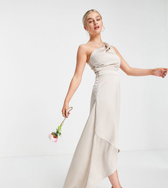 Серовато-бежевое платье макси для подружки невесты на одно плечо TFNC Petite-Розовый цвет