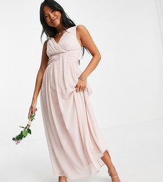 Розовое платье макси для подружки невесты с V-образным вырезом Little Mistress Petite Bridesmaid-Розовый цвет