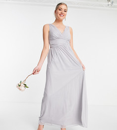 Серое платье макси с V-образным вырезом для подружки невесты Little Mistress Tall-Серый