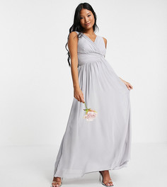 Серое платье подружки невесты макси с V-образным вырезом Little Mistress Petite-Серый