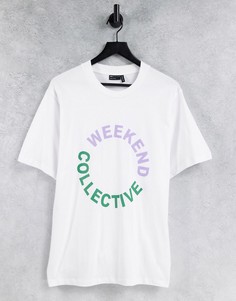 Белая футболка в стиле oversized с цветным логотипом ASOS Weekend Collective-Белый