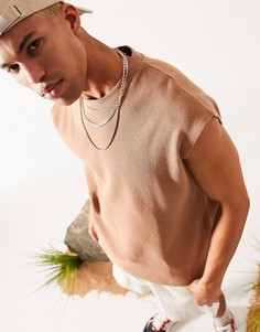 Коричневая oversized-майка из вафельного трикотажа ASOS DESIGN-Коричневый цвет