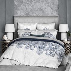 Комплект постельного белья Togas Флевланд белый с синим Двуспальный евро