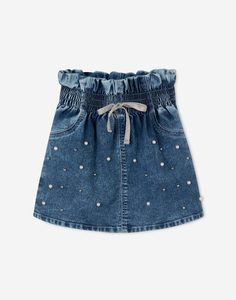 Джинсовая юбка-трапеция с бусинами для девочки Gloria Jeans