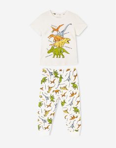 Белая пижама с динозаврами для мальчика Gloria Jeans
