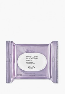 Салфетки для снятия макияжа Kiko Milano влажные с отшелушивающим и освежающим действием PURE CLEAN SCRUB & PEEL, 20 шт