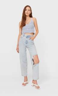 Stradivarius Топ Из Кружева Кроше Небесно-Голубой L