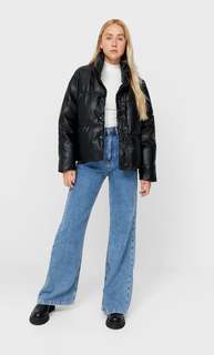 Stradivarius Стеганая Куртка Из Искусственной Кожи Черный L