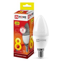 Лампа светодиодная IN HOME Свеча LED-СВЕЧА-VC, 8 Вт, Е14, теплый белый свет