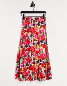Юбка миди с цветочным принтом и разрезом Liquorish-Multi