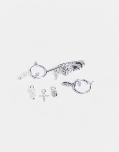 Серебристые серьги-кольца с подвесками Pieces-Серебристый