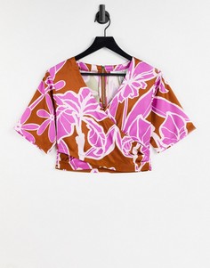 Кроп-топ с рукавами кимоно и абстрактным цветочным принтом от комплекта Liquorish-Multi
