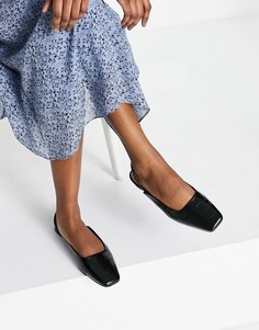 Черные кожаные туфли на плоской подошве с квадратным носком и ремешком на пятке & Other Stories-Черный цвет
