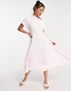 Розовое платье-рубашка миди с короткими рукавами и стеклянными пуговицами Closet London-Розовый цвет