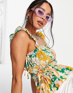 Разноцветный топ на бретелях с завязками по бокам и цветочным принтом Topshop-Multi