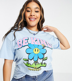 Oversized-футболка с принтом рисунка с надписью "Be Kind" New Girl Order Plus-Голубой