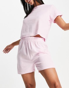 Розовый махровый комплект из футболки и шорт Missguided-Розовый цвет