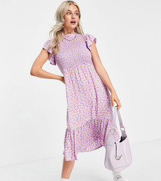 Сиреневое платье миди с высоким воротом, расклешенными рукавами и цветочным принтом Y.A.S Petite-Разноцветный