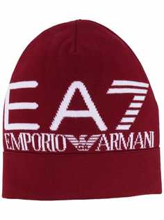 Ea7 Emporio Armani шапка бини вязки интарсия с логотипом