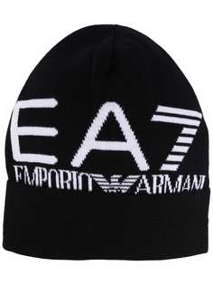 Ea7 Emporio Armani шапка бини вязки интарсия с логотипом