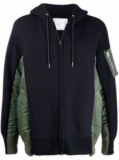 sacai худи на молнии с контрастными вставками