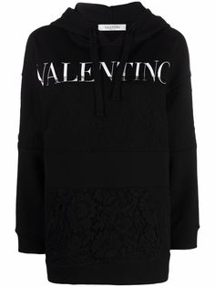 Valentino худи с кружевной вставкой и логотипом