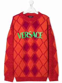 Versace Kids джемпер с логотипом и узором аргайл