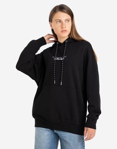 Чёрное худи oversize с надписью Gloria Jeans