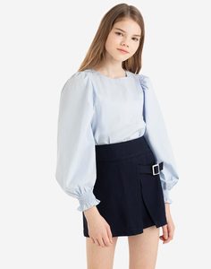 Голубая блузка с рукавами-фонариками для девочки Gloria Jeans