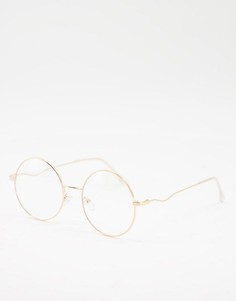Круглые очки с защитой от синего света в золотистой оправе-проволоке My Accessories-Золотистый