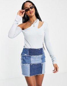 Голубое боди на одно плечо NA-KD-Голубой