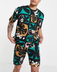 Пижамный комплект из футболки и шорт для дома с принтом ASOS DESIGN-Разноцветный