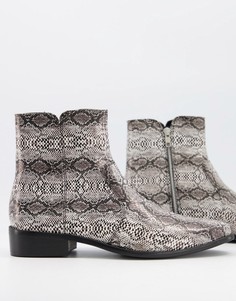 Серые ботинки со змеиным принтом Topman-Серый