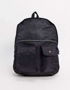 Черный кожаный рюкзак с карманами спереди ASOS Design-Черный цвет