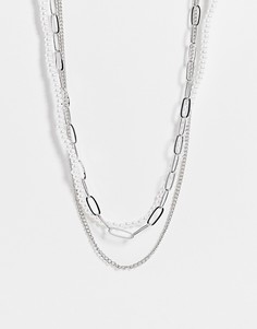 Серебристое ожерелье с цепочками и жемчугом DesignB-Серебристый