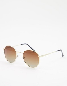 Золотистые солнцезащитные очки с круглой металлической оправой и коричневыми поляризованными стеклами ASOS DESIGN-Золотистый