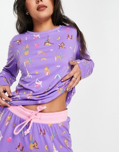 Пижамный комплект с леггинсами сиреневого цвета с принтом на тему йоги Wellness Project x Chelsea Peers-Фиолетовый