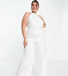 Белый комбинезон с широкими штанинами и воротником In The Style Plus x Billie Faiers