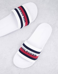 Белые шлепанцы с верхом из трикотажа и логотипом-флагом Tommy Hilfiger-Белый