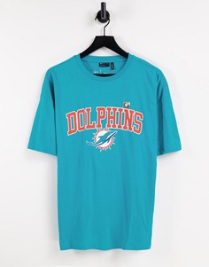 Голубая футболка в стиле oversized с принтом NFL Miami Dolphins ASOS DESIGN-Голубой