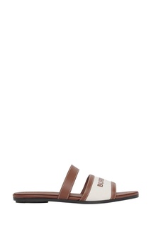 Бежево-коричневые пантолеты из парусины и кожи Burberry