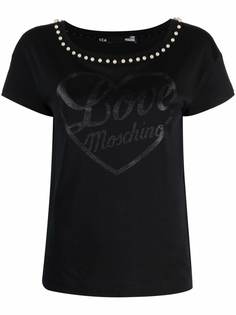 Love Moschino футболка с декоративным жемчугом и логотипом