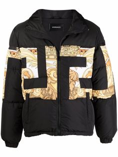 Versace пуховик с принтом Greca