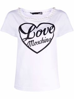 Love Moschino футболка с декоративным жемчугом и логотипом