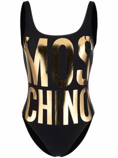 Moschino купальник с логотипом металлик