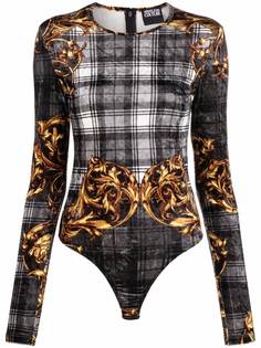Versace Jeans Couture клетчатое боди с длинными рукавами и принтом Baroque