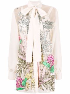 Elie Saab рубашка из тюля с цветочной вышивкой