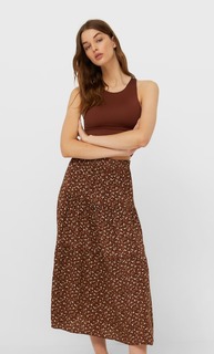 Stradivarius Длинная Юбка С Цветочным Принтом Коричневый L