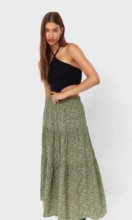 Stradivarius Длинная Юбка С Цветочным Принтом Хаки M