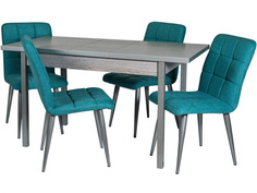 Обеденная группа стол и 4 стула (древпром) голубой 140x75x68 см. Линоторг